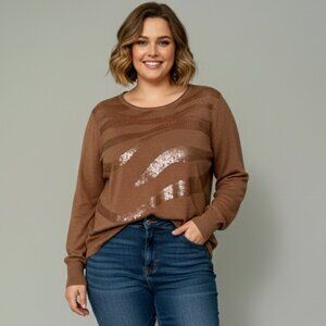 NWT Chico's Tan Brown Tonal Sequin Long Sleeve Sweater XXL Chico's 4